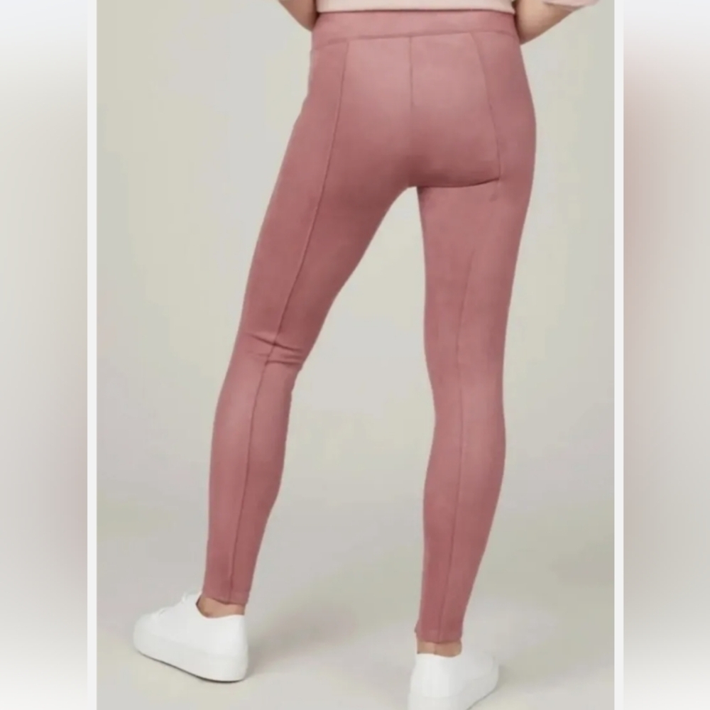 SPANX Faux Suede Leggings Women's Size Large Color Rich Rose - Picture 2 of 11